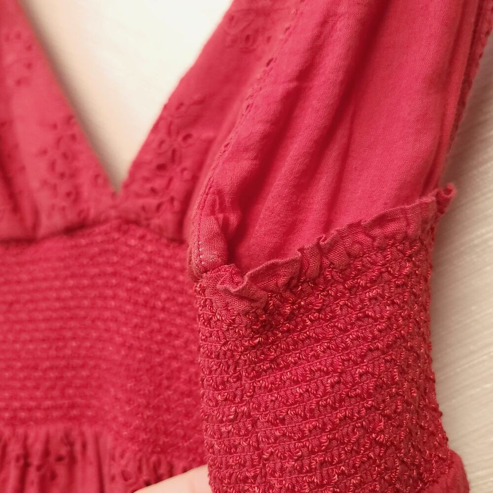ALICE + OLIVIA Levine Smocked Waist Cotton Linen Blend Midi Dress Size 10 Red - Picture 6 of 14